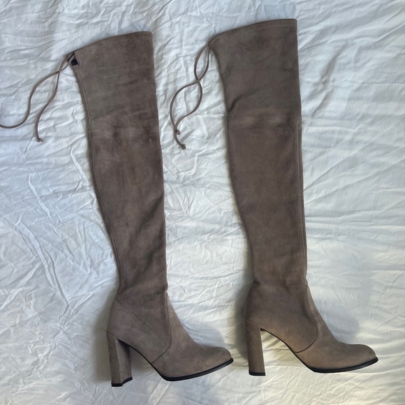 Stuart Weitzman Highland Suede Over-The-Knee Boot Taupe 7.5
